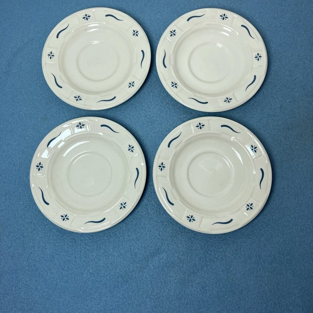 Longaberger Pottery Woven Traditions Blue Coffee/Tea Cup & Saucer - Set of 4